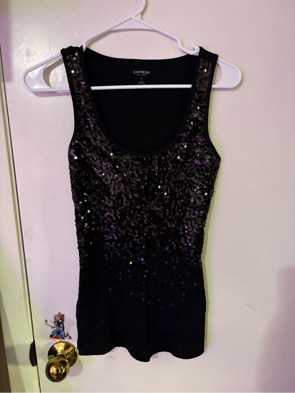 Express Black Sequin Muscle Tank